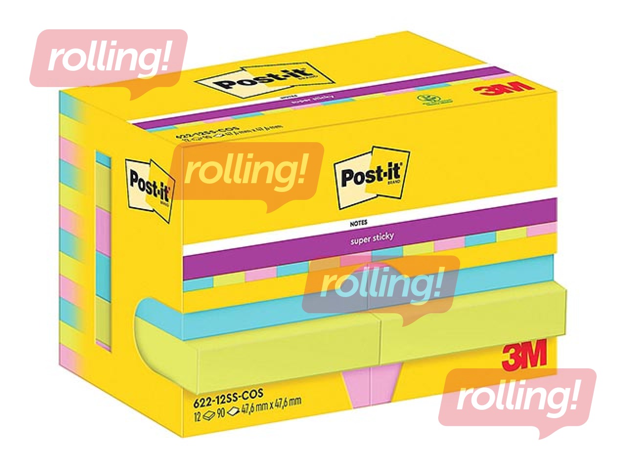 Līmlapiņas Post-it Super Sticky Cosmic 47.6x47.6mm, 12x90 lapiņas + AKCIJA! Pērc līmlapiņas un saņe