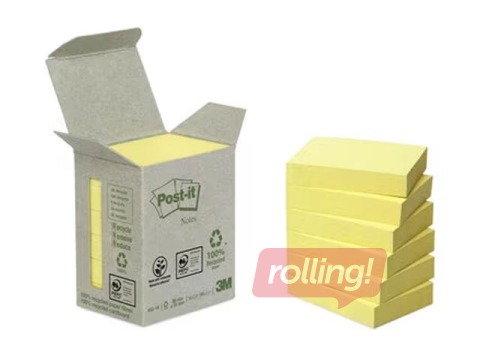 Märkmepaberid Post-it Recycled, kollane, 38x51mm, 6x100
