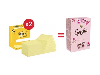 Märkmepaberid Post-it, kollane, 76x102mm, 12x100 lehte + KAMPAANIA! Osta märkmepaber ja me annam