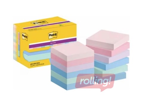 Клейкие листочки Post-it Super Sticky Soulful 47.6x47.6мм, 12x90 листов + АКЦИЯ! Купи наклейки 