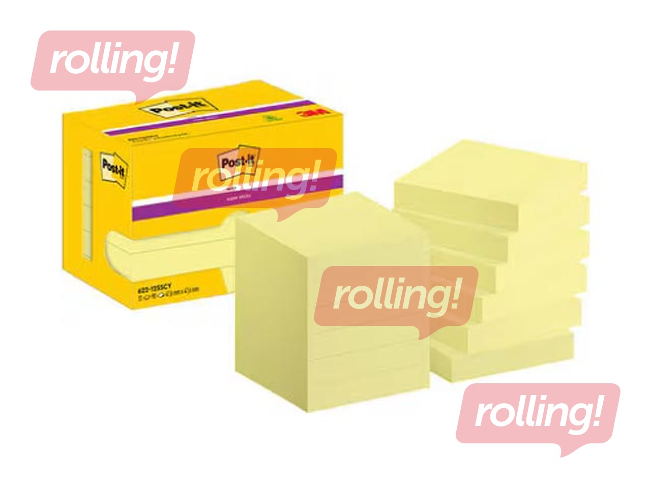 Märkmepaberid Post-it Super Sticky Canary, kollased, 47.6x47.6mm, 90 lehte x 12 tk. + KAMPAANIA! Ost