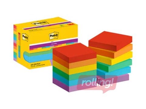 Märkmepaberid Post-it Super Sticky Playful, 47.6x47.6mm, 90 lehte x 12 tk. + KAMPAANIA! Ost