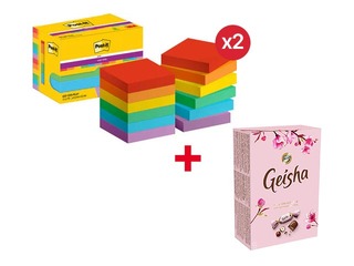 Post-it Super Sticky Notes Playful, 47.6x47.6mm, 90 sheets x 12 pcs. + GIFT! Purchase sticky note