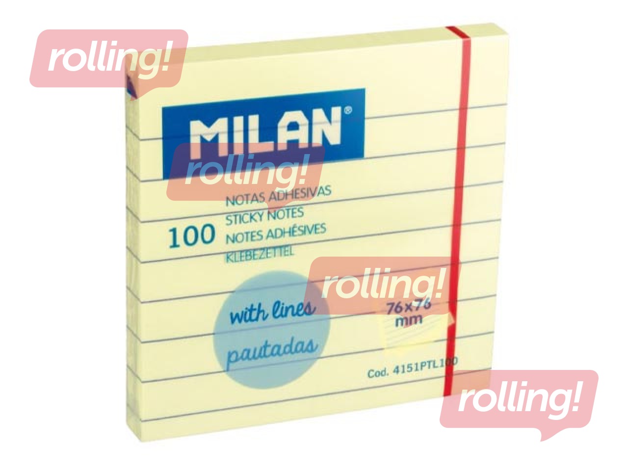 Liimilehed Milan, kollased, joonega, 100 lehte, 76x76mm