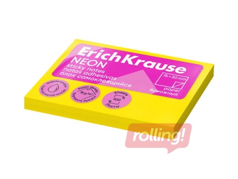 Sticky notes ErichKrause, neon yellow, 50x75mm, 100 sheets