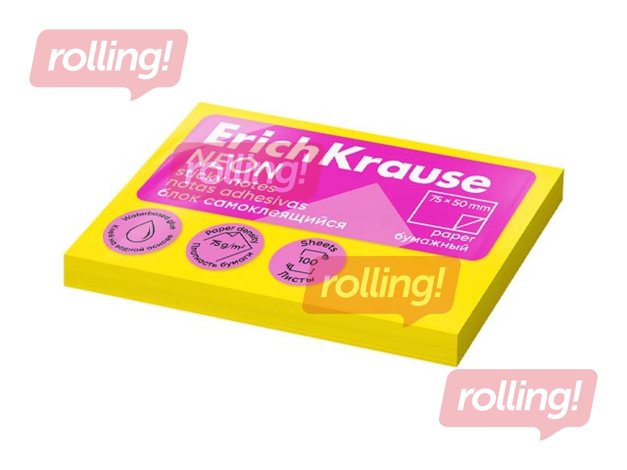 Sticky notes ErichKrause, neon yellow, 50x75mm, 100 sheets