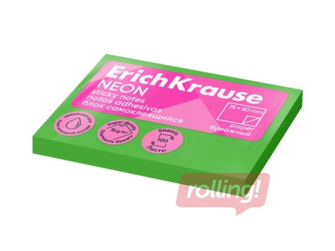 Līmlapiņas ErichKrause, neona zaļas, 50x75mm, 100 lapiņas