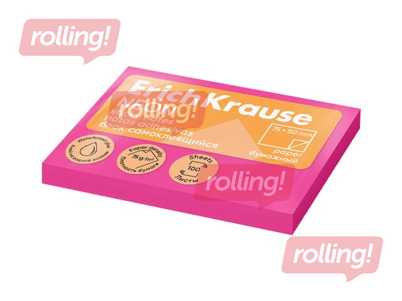 Sticky notes ErichKrause, neon pink, 50x75mm, 100 sheets