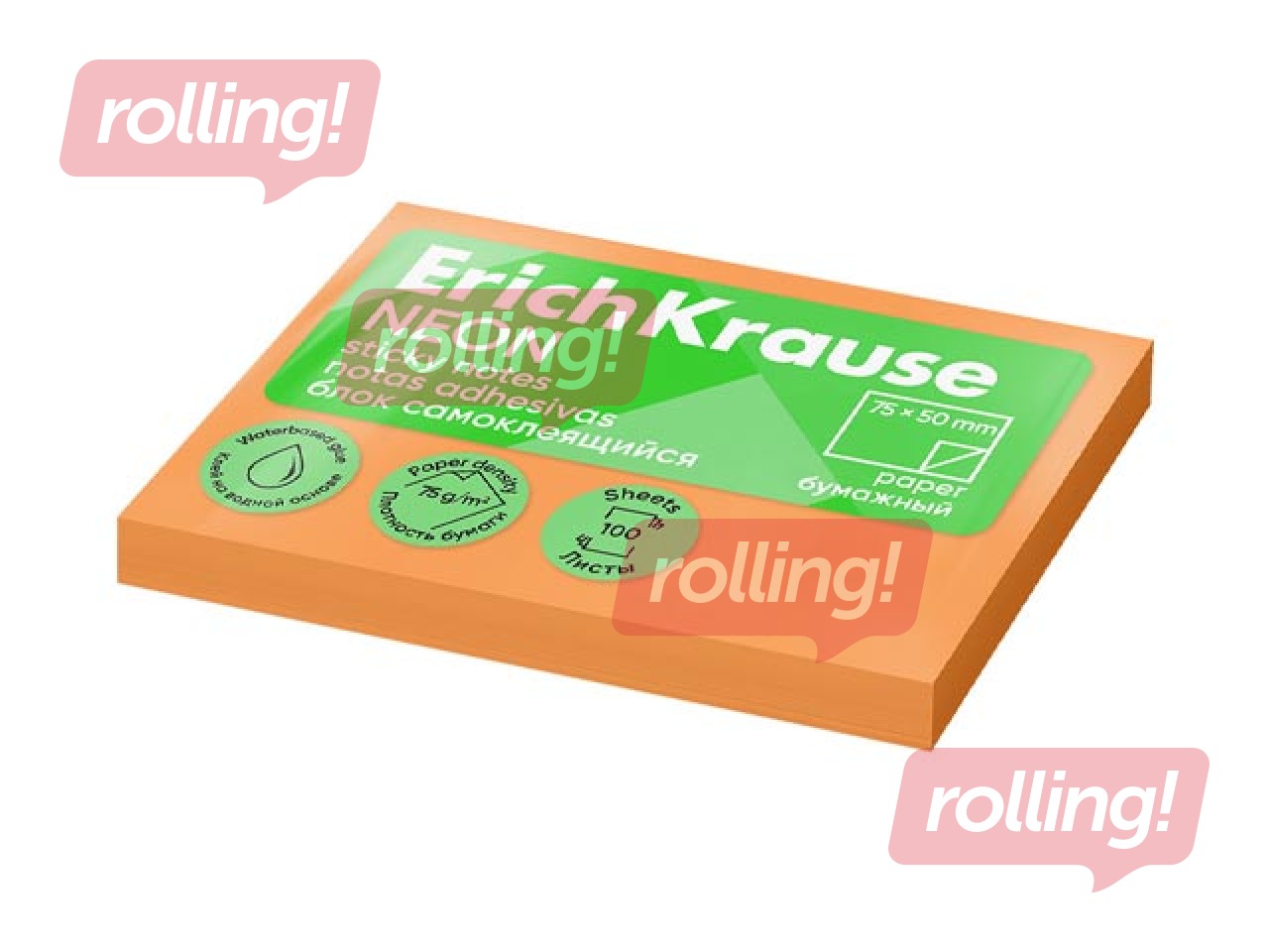 Sticky notes ErichKrause, neon orange, 50x75mm, 100 sheets