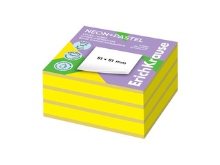 Līmlapiņu kubs ErichKrause, neon+pasteļ dzeltenas, 51x51mm, 250 lapiņas
