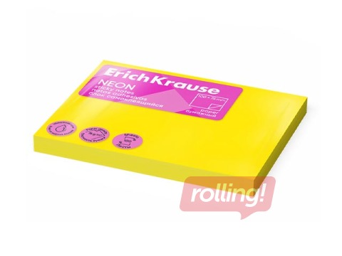 Līmlapiņas ErichKrause, neona dzeltenas, 100x75, 100 lapiņas