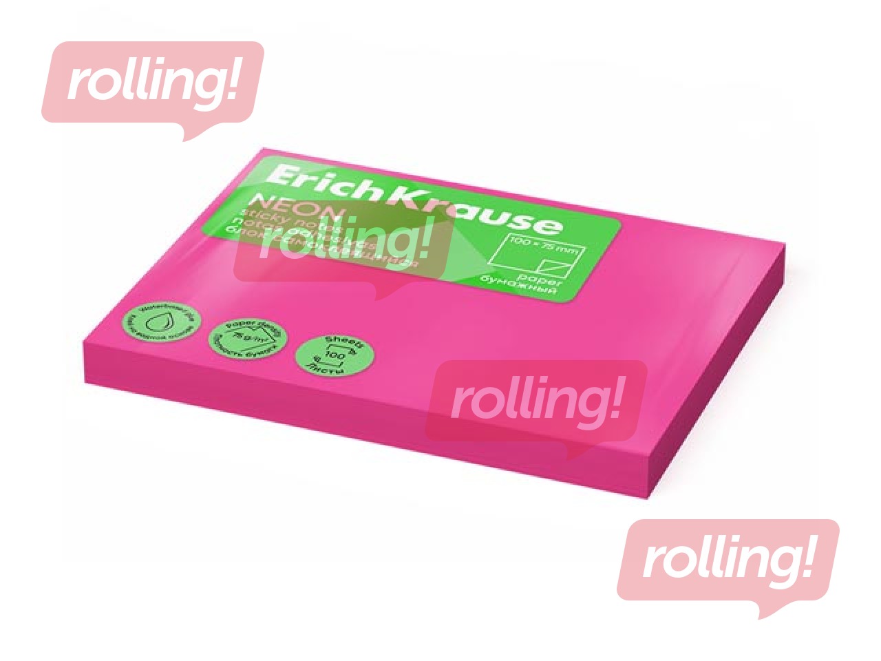 Sticky notes ErichKrause, neon pink, 100x75mm, 100 sheets