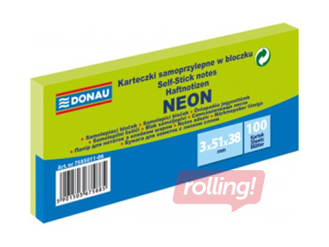 Sticky notes Donau, 38×51, 3×100 sheets, neon green