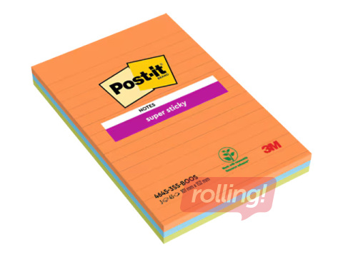 Липкие заметки Post-it Super Sticky Boost Colour, линованные, 101x152мм, 3x45 листов, разные цвета