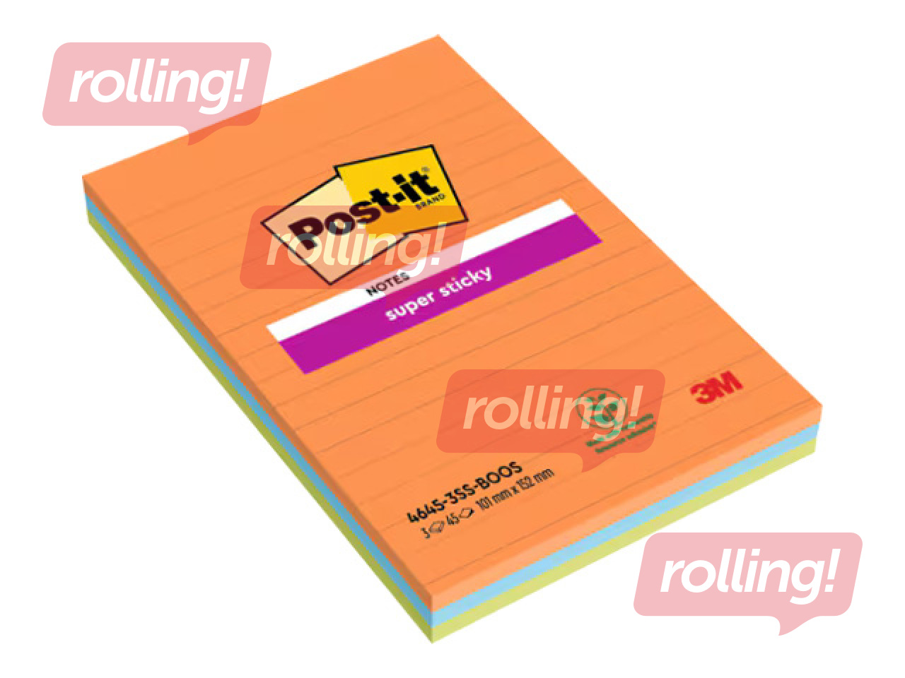 Липкие заметки Post-it Super Sticky Boost Colour, линованные, 101x152мм, 3x45 листов, разные цвета