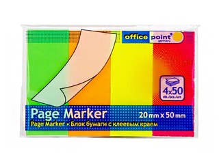 Индексы бумажные Office Point, ассорти неоновых цветов, 50x20мм, 4x50 листков