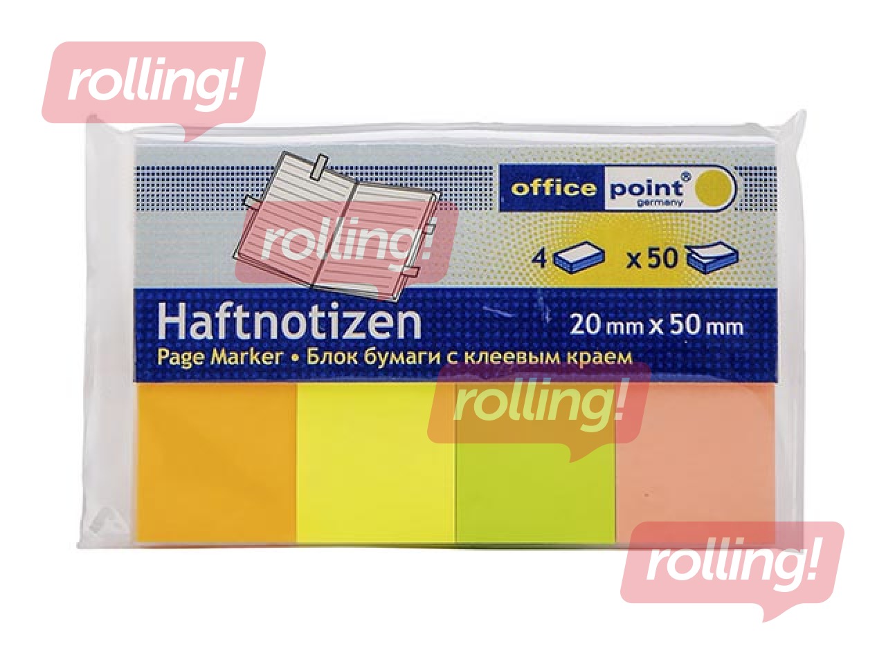 Marķēšanas indeksi papīra Office Point, dažādas pasteļkrāsas, 50x20mm, 4x50 lapiņas