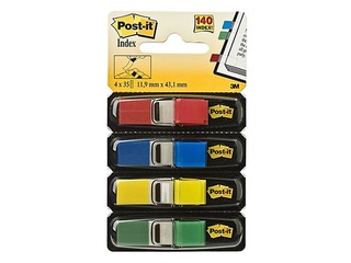 Marķēšanas indeksi plastikāta Post-it, dažādas krāsas, 12x43mm, 4x35 lapiņas
