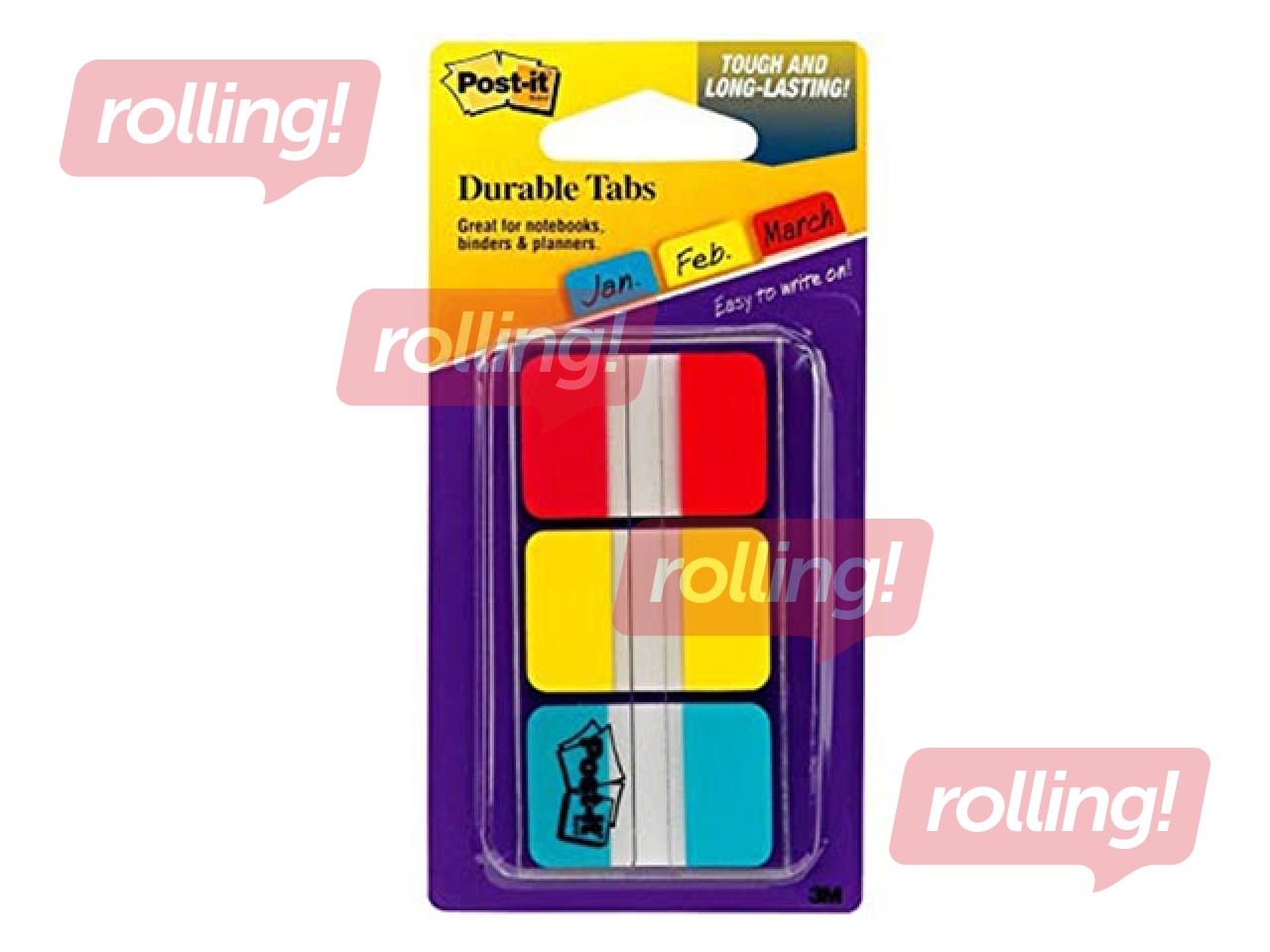 Indeksid Post-it Strong, punane/kollane/sinine, 25x38mm