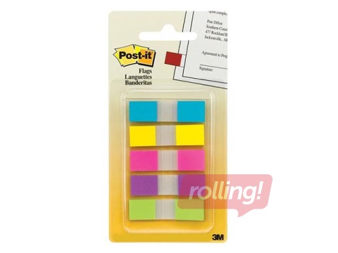 Index tabs, plastic Post-it, colour mix, 12x43mm, 5x20 sheets