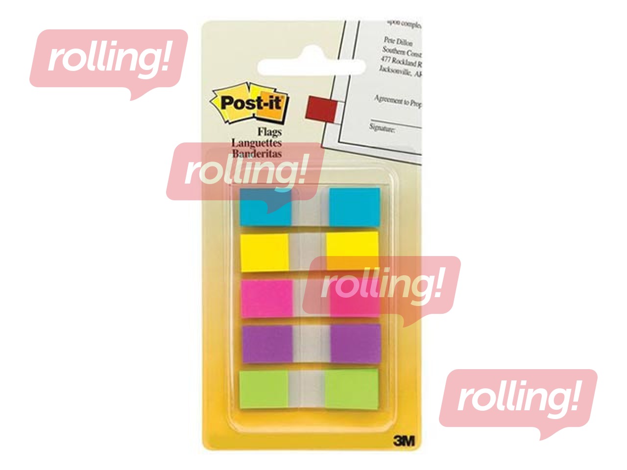 Marķēšanas indeksi plastikāta Post-it, dažādas krāsas, 12x43mm, 5x20 lapiņas