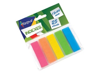 Index tabs Forpus, plastic, assorted, 12x44mm, 5х25 sheets