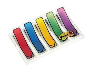 Marķēšanas indeksi - bultiņas, plastikāta Post-it, dažādas krāsas, 12x43mm, 5x20 lapiņas