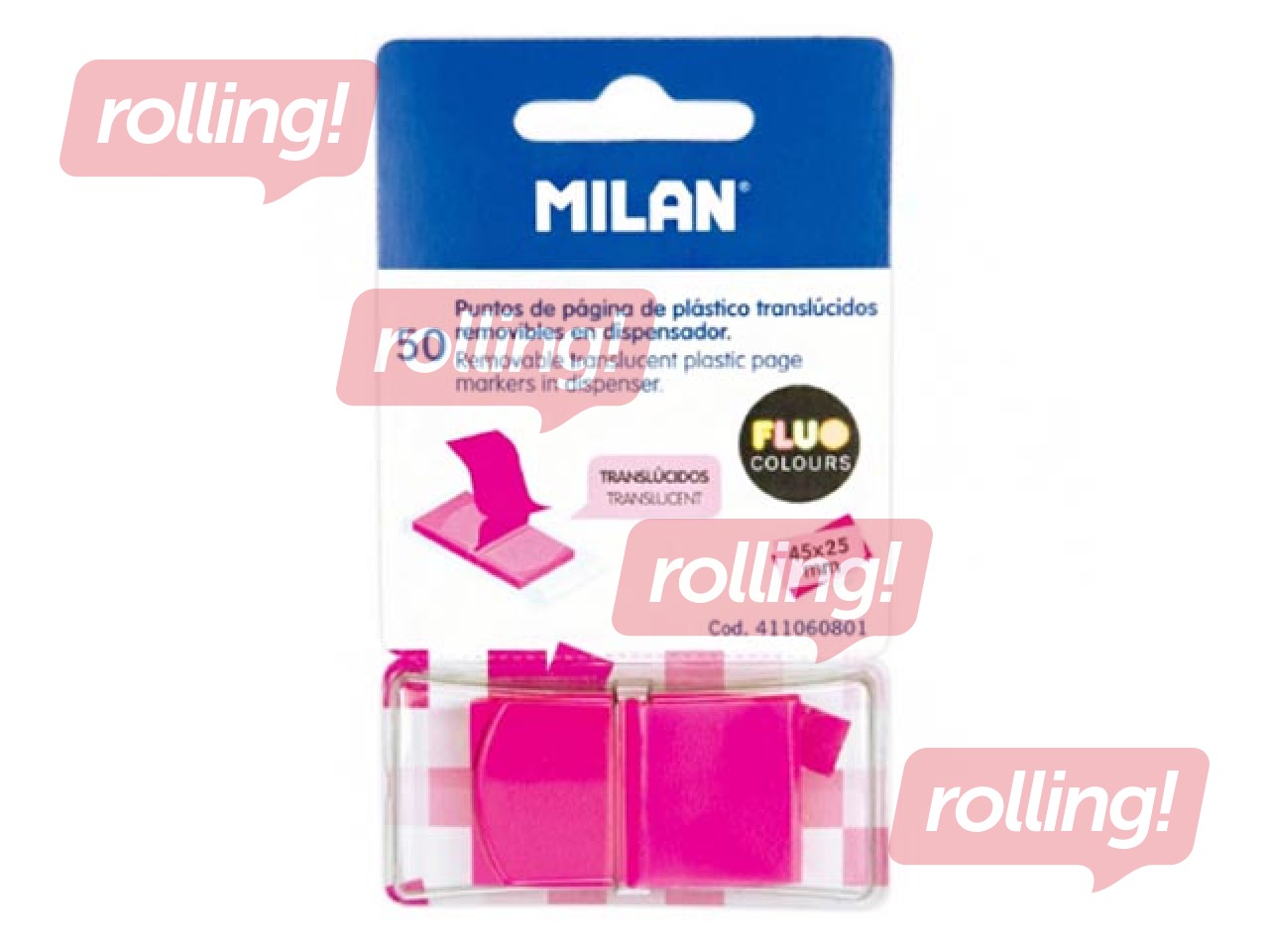 Индексы пластиковые Milan, неоновые розовые, 25x45мм