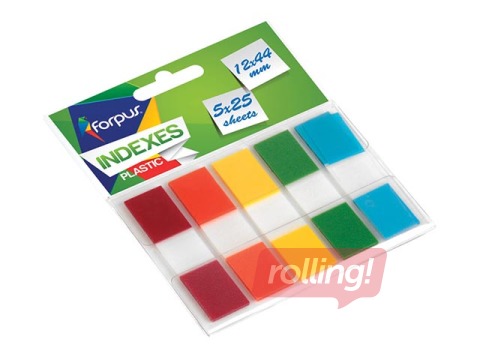 Index tabs Forpus, plastic, assorted, 12x44mm, 5х25 sheets