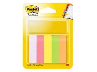 Marķēšanas indeksi papīra Post-it, 15x50mm, 5x100 lapiņas