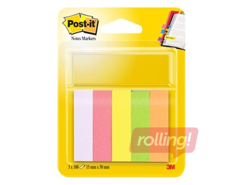 Paberist järjehoidjakleepsud Post-it, erinevad värvid, 15x50mm, 5x100 lehte