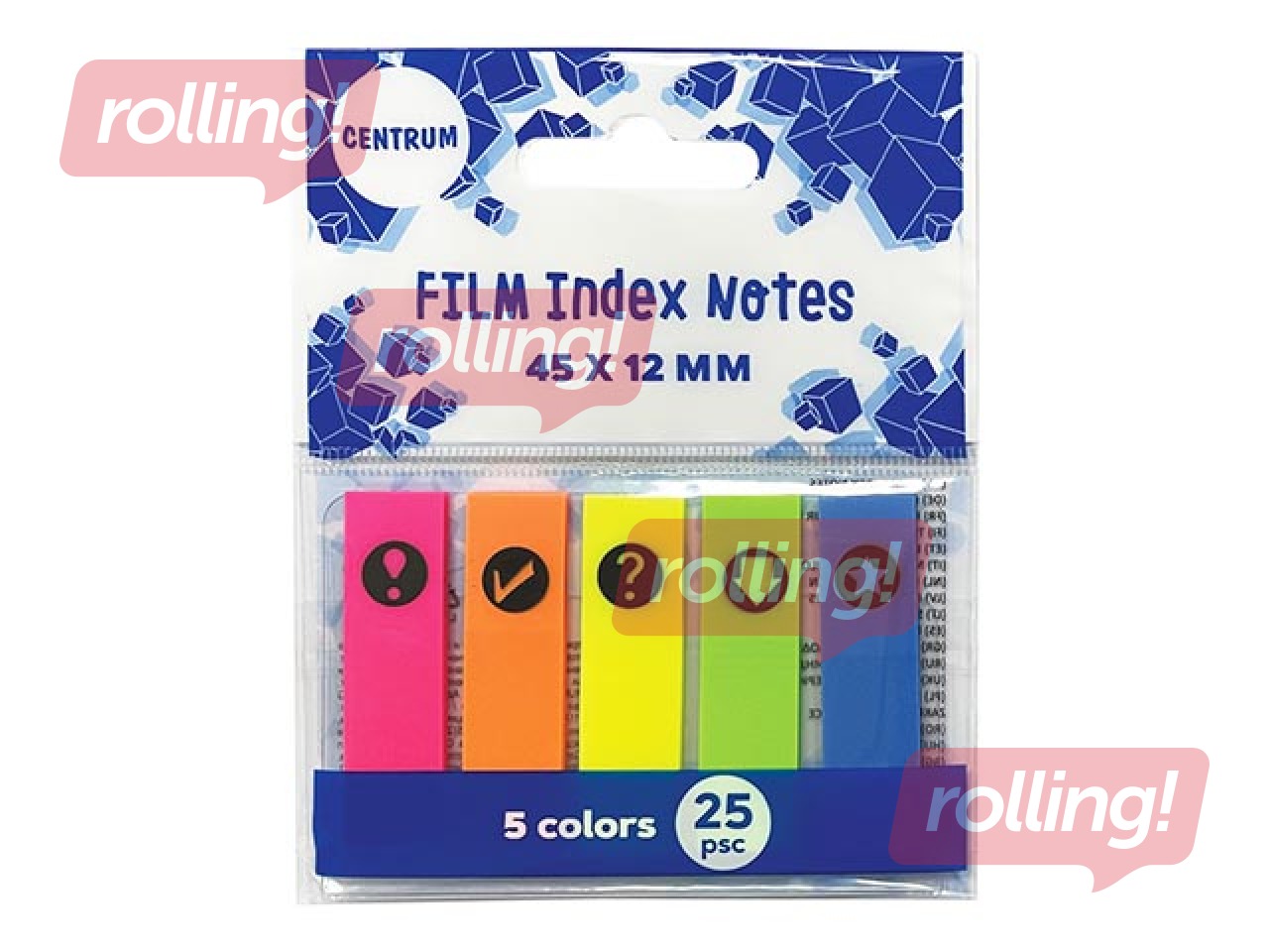 Indeksiribad Centrum, plastist, neoonvärvid, 45 x 12 mm, 5x25 lehte