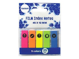 Index tabs Centrum, plastic, neon colors, 45x12mm, 5x25 sheets