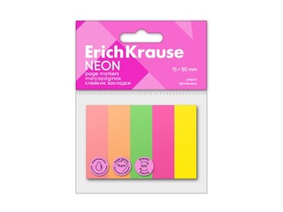 Marķēšanas indeksi ErichKrause, papīra, dažādas neona krāsas, 15x50mm, 5 krāsas pa 100 gab.