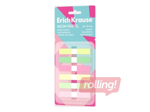 Marķēšanas indeksi ErichKrause, plastikāta, neona+pasteļkrāsas, 8x45mm, 120 lapiņas