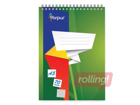 Kaustik spiraalköitega Forpus, A5, paberist kaanega, ruuduline, 70 lehte