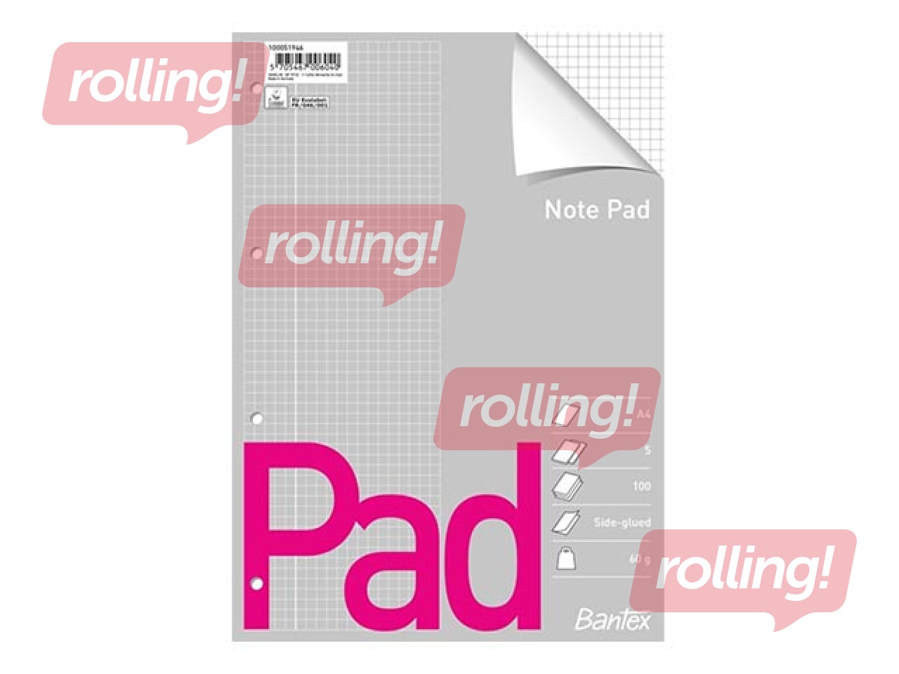 Paberiplokk Bantex, A4, ruuduline, augustatud, 100 lehte