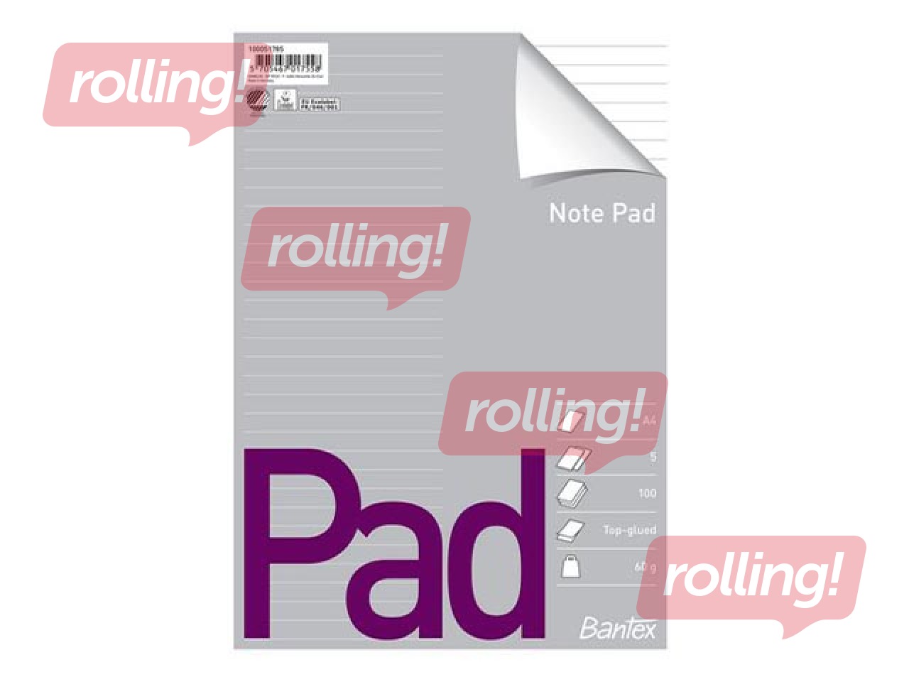 Standard pad Bantex, A4, top glued, ruled, 100 sheets