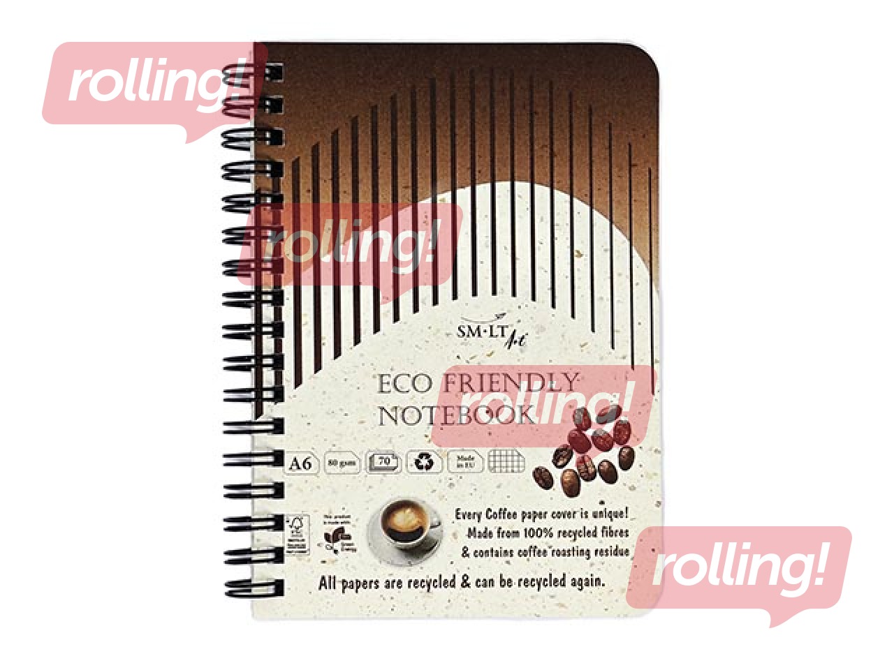 Märkmik Smiltainis Eco, spiraalköide, A6, ruudulised, 70 lehte