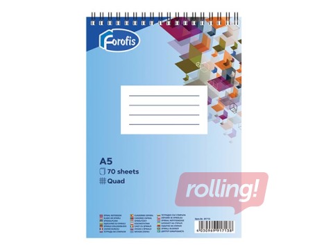 Блокнот на спирали Forofis, A5, в клетку, 70 листов
