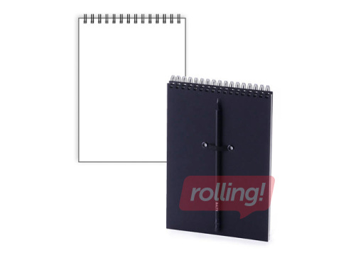 Notebook with spiral, white pages, black, A5