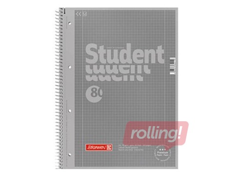 Kaustik spiraalköitega, Student, A4, ruuduline, hõbe, 80 lehte