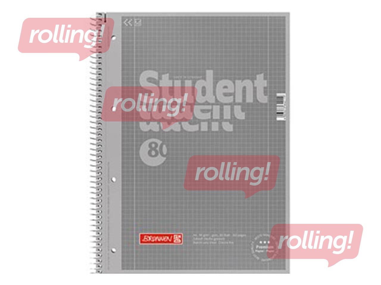 Kaustik spiraalköitega, Student, A4, ruuduline, hõbe, 80 lehte