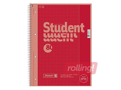 Kaustik spiraalköitega Colour, A4, ruuduline, punane, 80 lehte