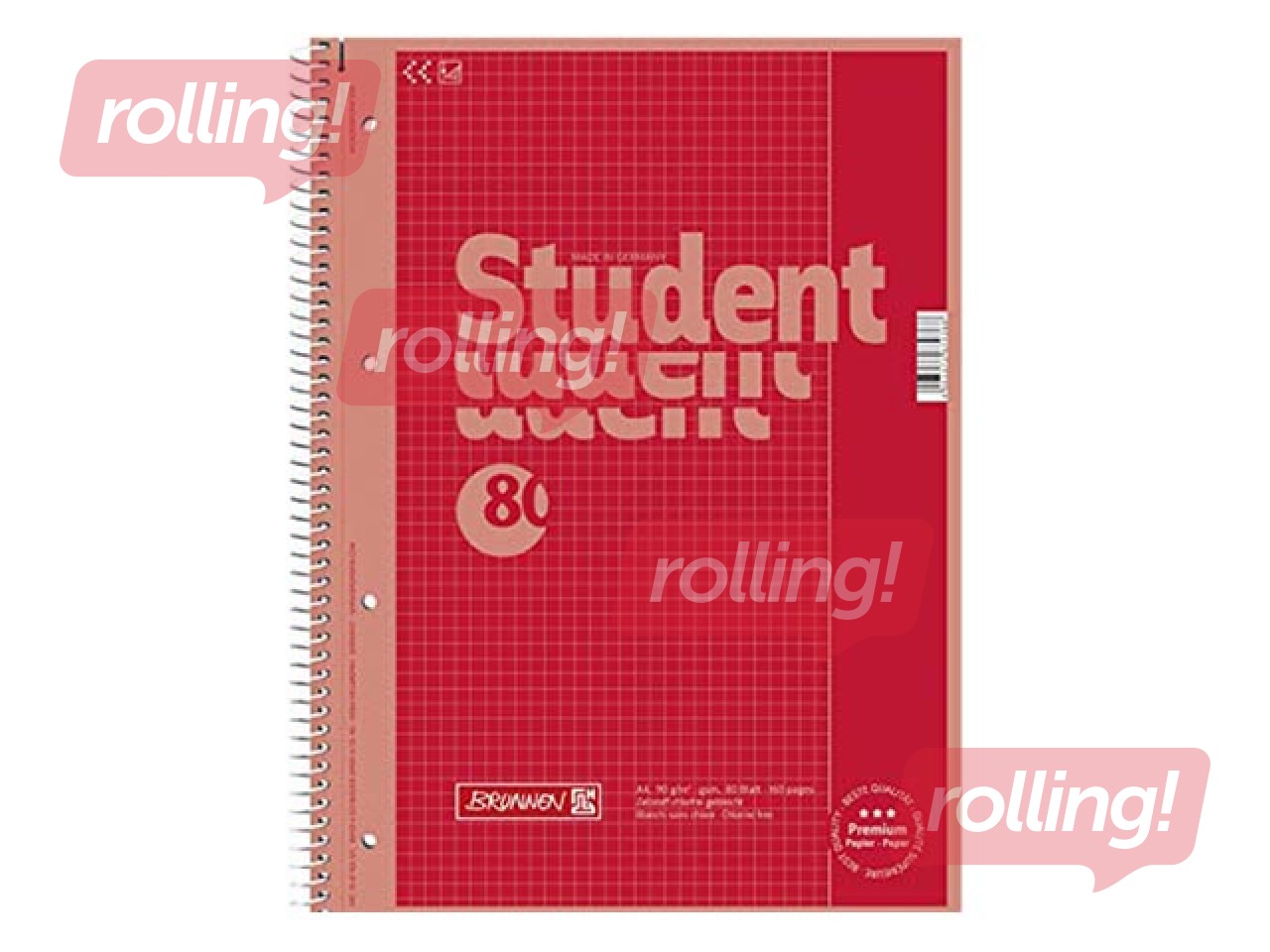 Kaustik spiraalköitega Colour, A4, ruuduline, punane, 80 lehte