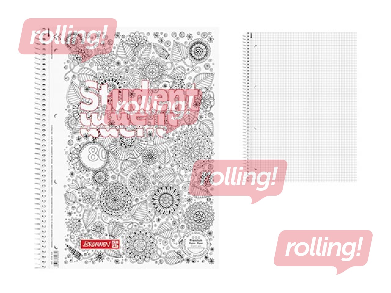 Kaustik spiraalköitega, ruuduline, A4, ZENart Floral, 80 lehte