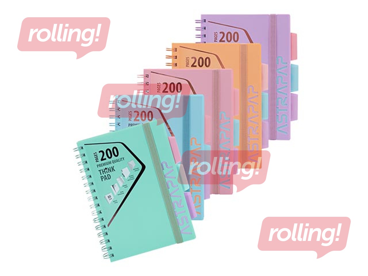 Kaustik Astra 4-osaline, A5, ruuduline, pastellvärvid, 200 lehte