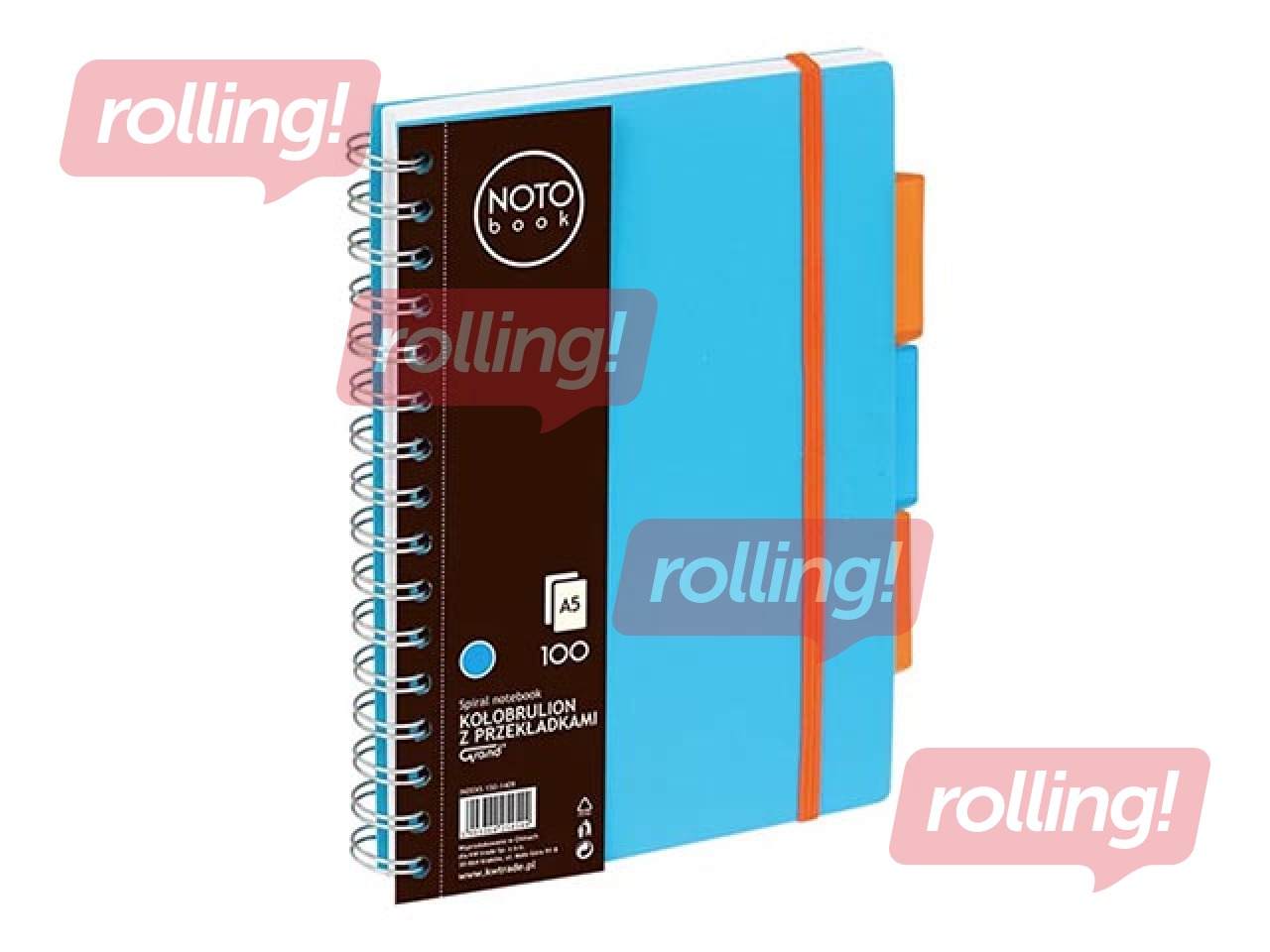 Notebook with spiral binding and 3 dividers, A5, blue, squared, 100 sheets