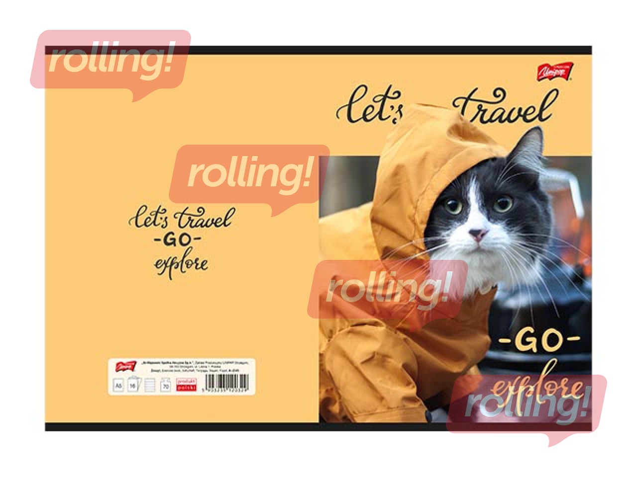 Vihik Unipap, Travel Cat, ruuduline, A5, 60 lehte