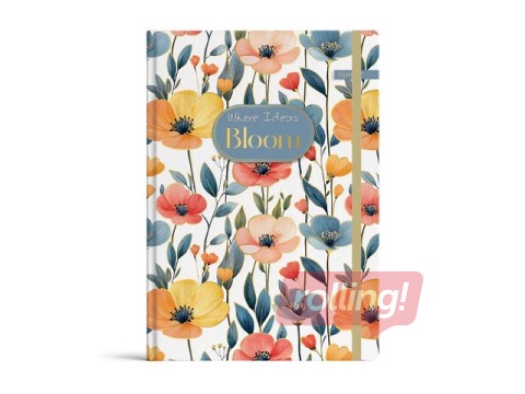 Piezīmju grāmata cietos vākos Bloom, A5, 96 lapas, ar gumiju